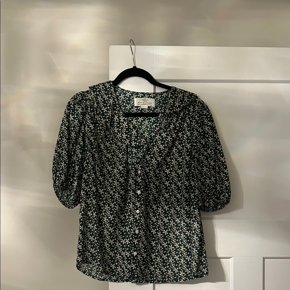 Anthropologie Forest Green Floral Blouse
